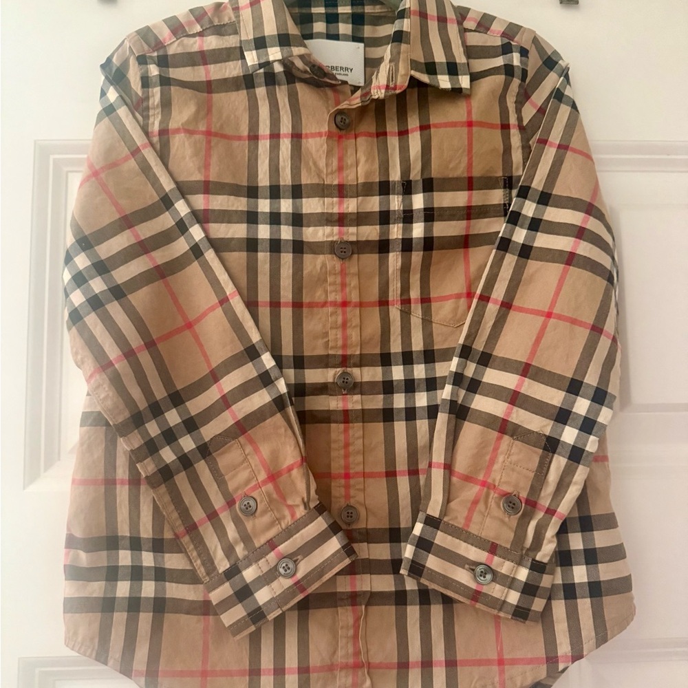 Burberry Kids Tan and Red Plaid Button-Down Shirt